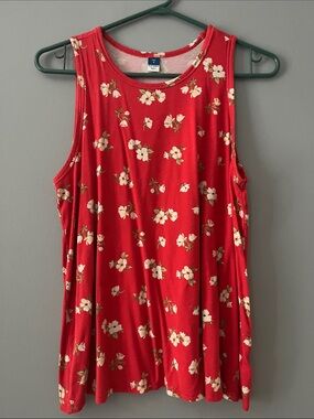 Old Navy Red Floral Swing Tank - Ivory Flower Print